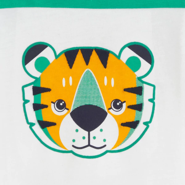 T-shirt tigre colorblock blanc vert bébé garçon