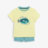 T-shirt poisson et short en maille fantaisie bleu garçon