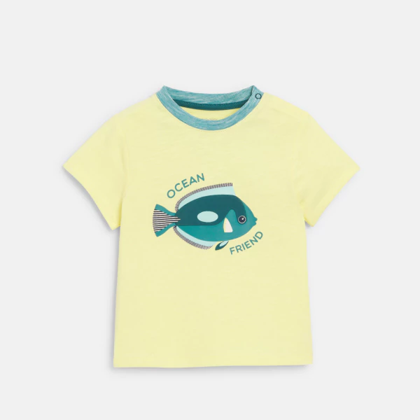 T-shirt poisson et short en maille fantaisie bleu garçon