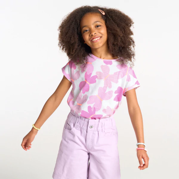 T-shirt manches courtes imprimé papillons mauve Fille