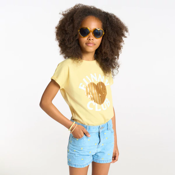 T-shirt manches courtes à sequins jaune Fille