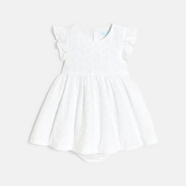 Robe chic brodée blanc bébé fille