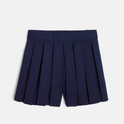 Short plissé uni bleu fille