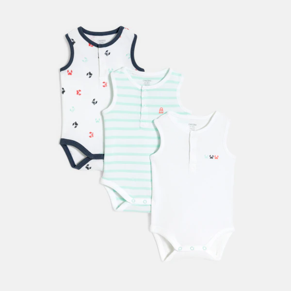 Body sans manches bleu bébé garçon (lot de 3)