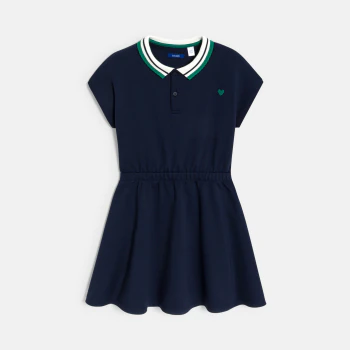 Robe polo unie bleu marine Fille