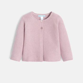 Gilet tricot à revers mauve bébé fille