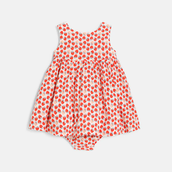 Robe à bretelles gaufrée fleurie et bloomer orange bébé fille