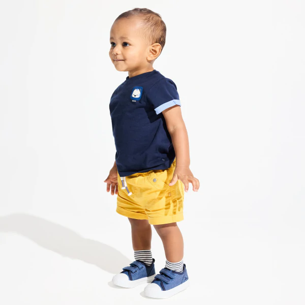 Short en lin et coton jaune bébé garçon