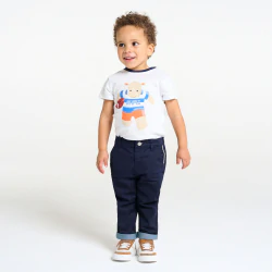 Pantalon coton fantaisie bleu bébé garçon