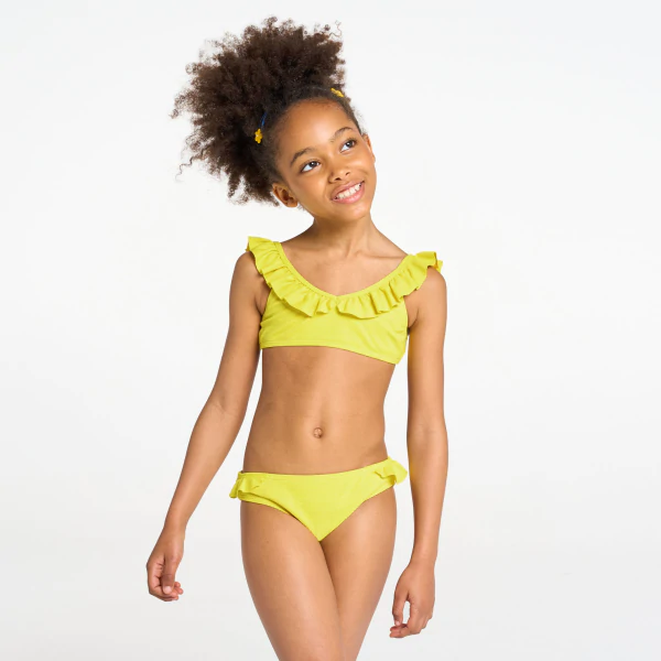 Maillot de bain 2 pièces à volants jaune Fille