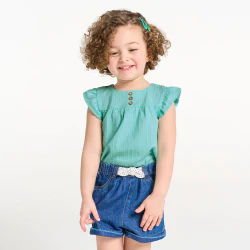 Blouse coton seersucker bleu bébé fille