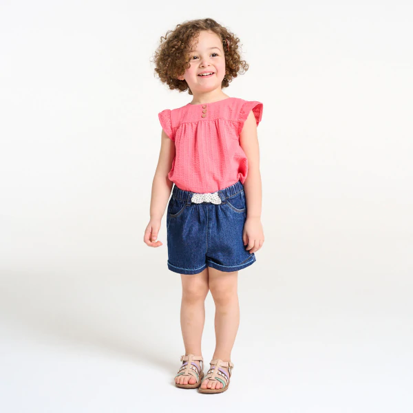 Short en denim nœud fantaisie bleu bébé fille