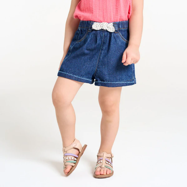 Short en denim nœud fantaisie bleu bébé fille