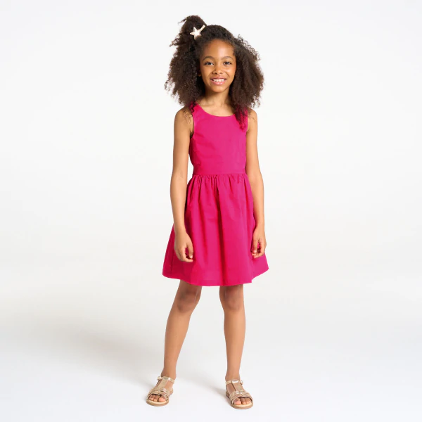 Robe de cérémonie unie rose Fille