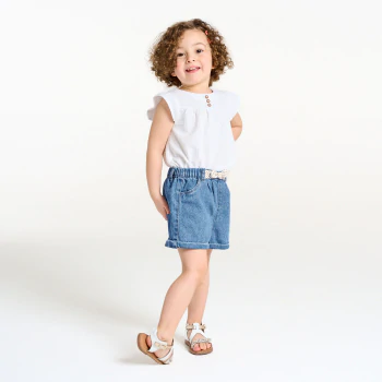 Short en denim nœud fantaisie bleu bébé fille