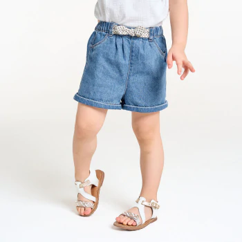 Short en denim nœud fantaisie bleu bébé fille