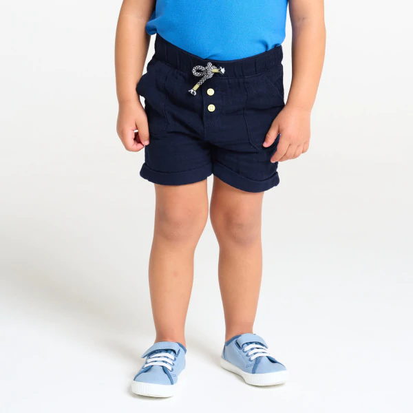 Short coton léger gaufré bleu bébé garçon