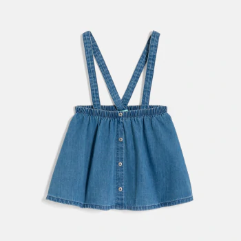 Jupe à bretelles en denim bleu et t-shirt blanc bébé fille