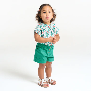 Tee-shirt imprimé tropical et short micro twill de coton vert bébé fille