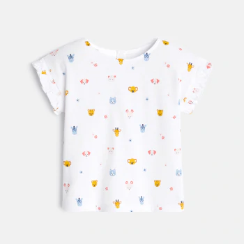 T-shirt manches smockées blanc bébé fille