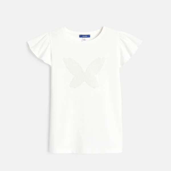 T-shirt blanc motif papillon brodé Fille