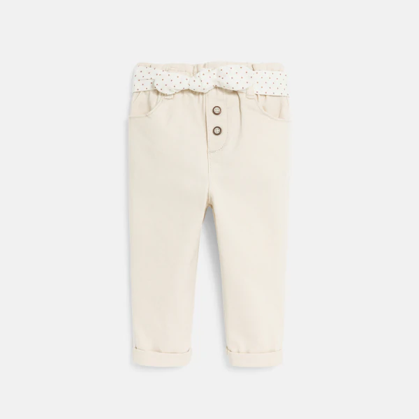 Pantalon taille haute beige bébé fille