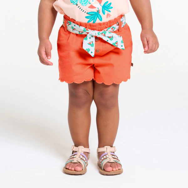 Short festonné à ceinture imprimée orange bébé fille