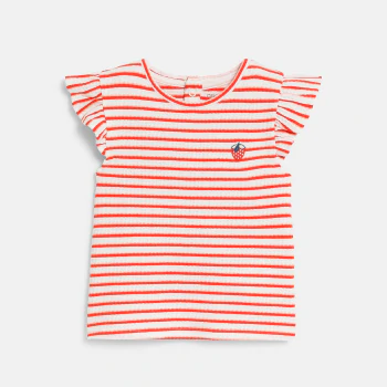 T-shirt coton gaufré rayé rouge bébé fille