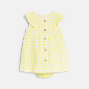 Robe seersucker vichy jaune bébé fille