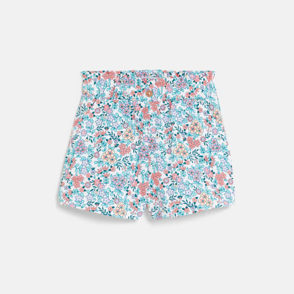 Short élastiqué imprimé bleu bébé fille