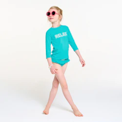 Slip de bain volanté uni bleu turquoise Fille