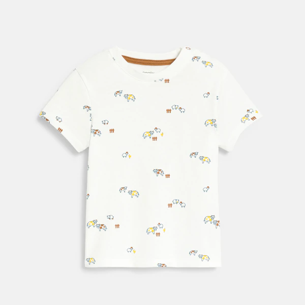 Salopette courte et t-shirt animaux jaune bébé garçon