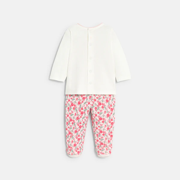 Pyjama jersey hérisson fleuri blanc bébé fille