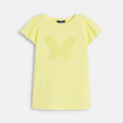 T-shirt jaune motif papillon brodé Fille