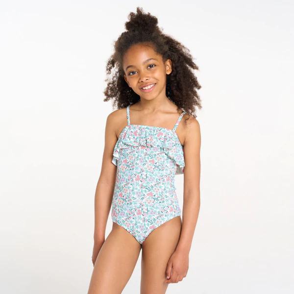 Maillot de bain 1 pièce imprimé bleu ciel Fille