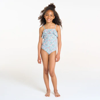 Maillot de bain 1 pièce imprimé bleu ciel Fille