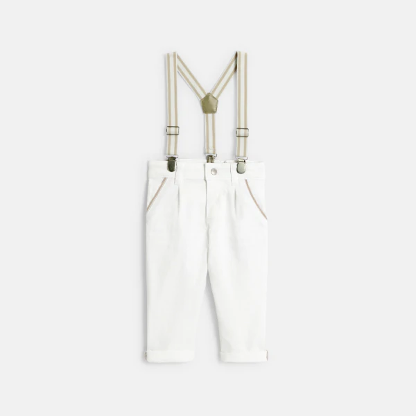 Pantalon à pinces à bretelles blanc bébé garçon