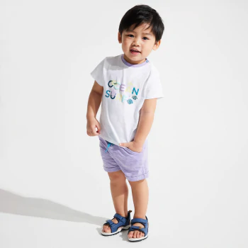 T-shirt océan et short en maille fantaisie violet bébé garçon