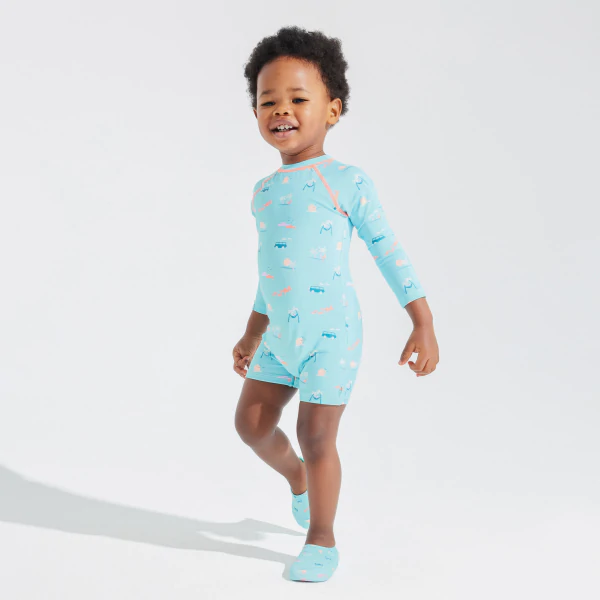 Combinaison courte anti UV bleu bébé garçon