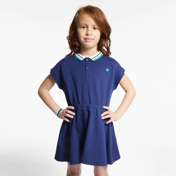 Robe polo unie bleu marine Fille