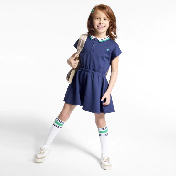 Robe polo unie bleu marine Fille