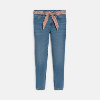 Jean skinny ceinturé bleu Fille