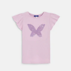 T-shirt mauve motif papillon brodé Fille