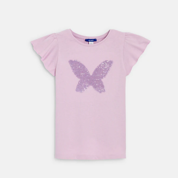 T-shirt mauve motif papillon brodé Fille