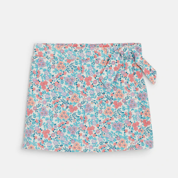 Jupe-short en jersey fleuri fille