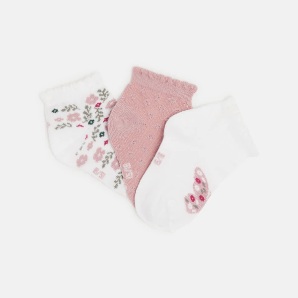 Chaussettes basses fleuries rose bébé fille (lot de 3)