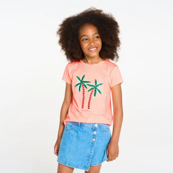 T-shirt manches courtes à sequins magiques rose Fille