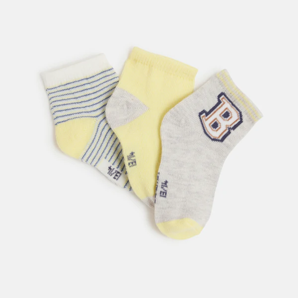 Chaussettes basses jacquard chiné gris bébé garçon (lot de 3)