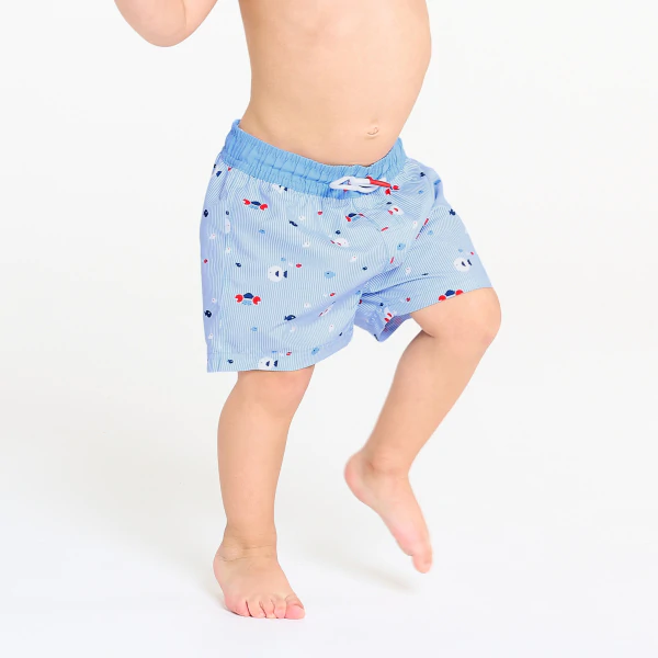 Short de bain anti UV rayé bleu bébé garçon