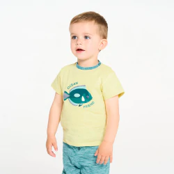 T-shirt poisson et short en maille fantaisie bleu garçon